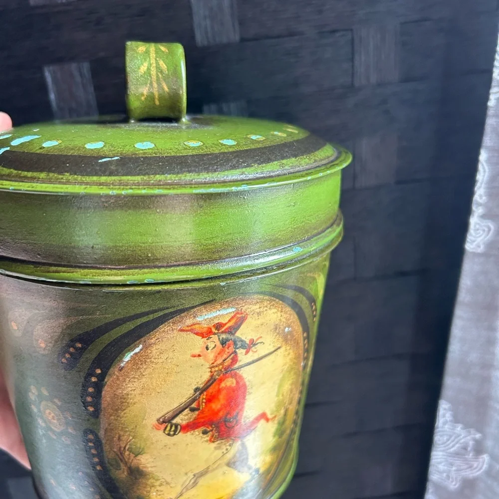 Vintage Green and Red Decorative Tin